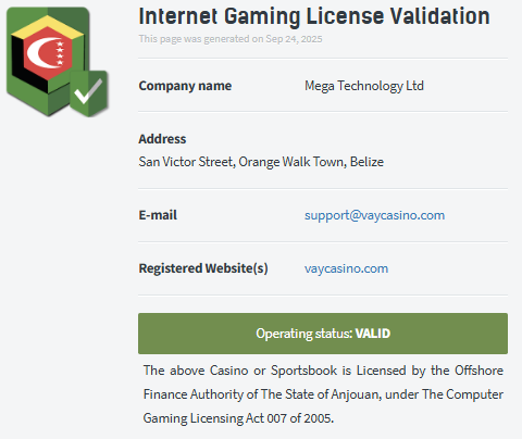Vaycasino lisansı