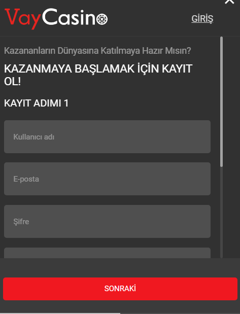 Vaycasino üyelik alanı